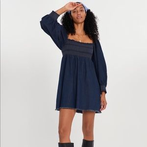 Free People Blue This Is Everything Denim Mini Dress Dark Wash